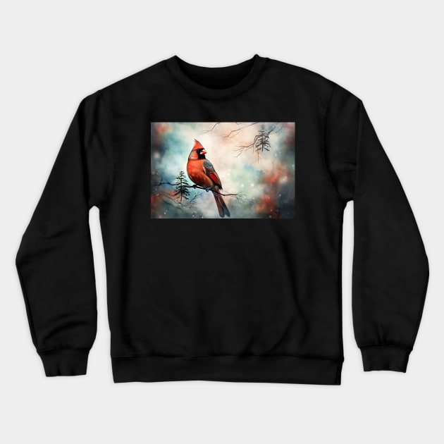 Misty boreal watercolor cardinal Crewneck Sweatshirt by etherElric